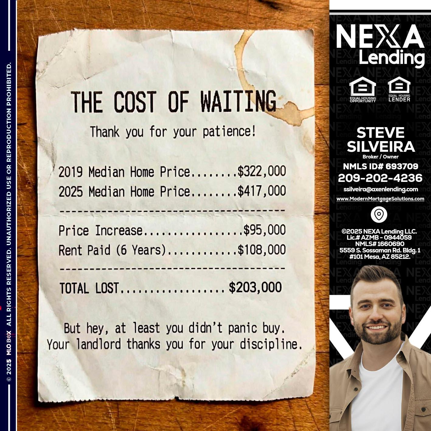 THE COST OF WAITING - Steve Silveira -Loan Officer