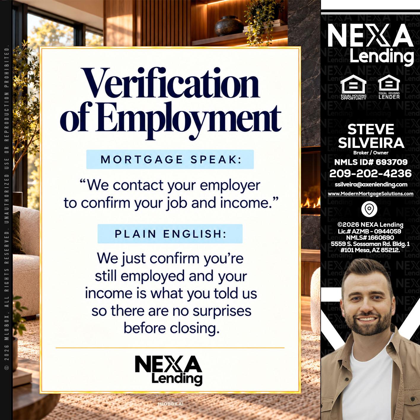 VERIFICATION OF EMPLOYMENT - Steve Silveira -Loan Officer
